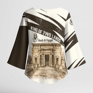 Taharqa Kimono Sleeve Blouse with Ancient Map Illustration, King of Two Lands Title and Kush Egypt Temple - African Pride