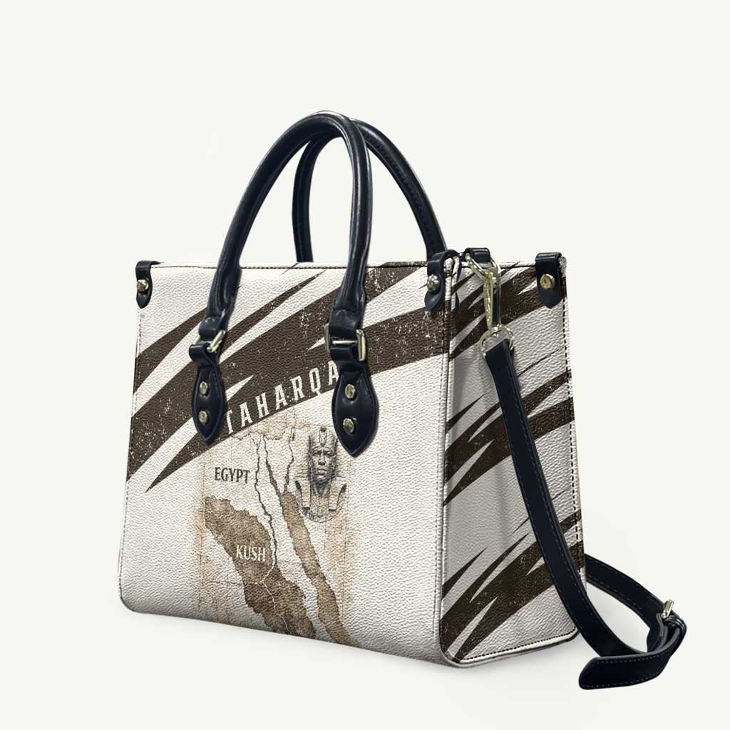 Taharqa Leather Bag with Ancient Map Illustration, King of Two Lands Title and Kush Egypt Temple - African Pride