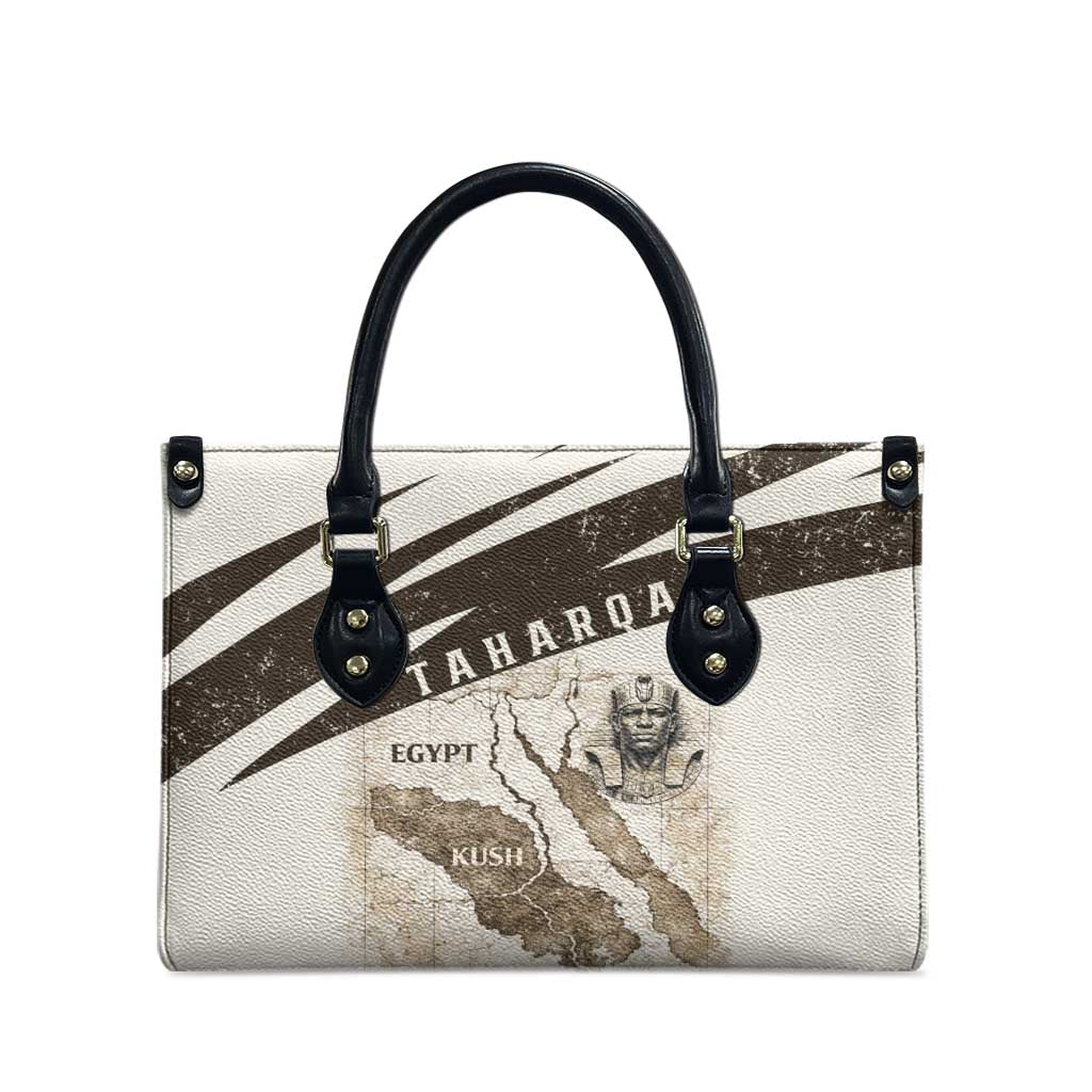 Taharqa Leather Bag with Ancient Map Illustration, King of Two Lands Title and Kush Egypt Temple - African Pride