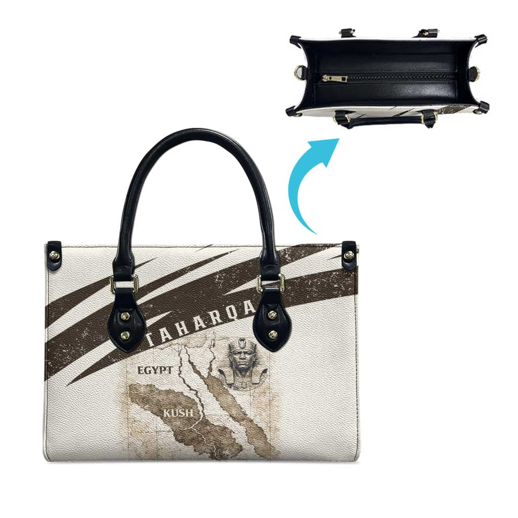 Taharqa Leather Bag with Ancient Map Illustration, King of Two Lands Title and Kush Egypt Temple - African Pride
