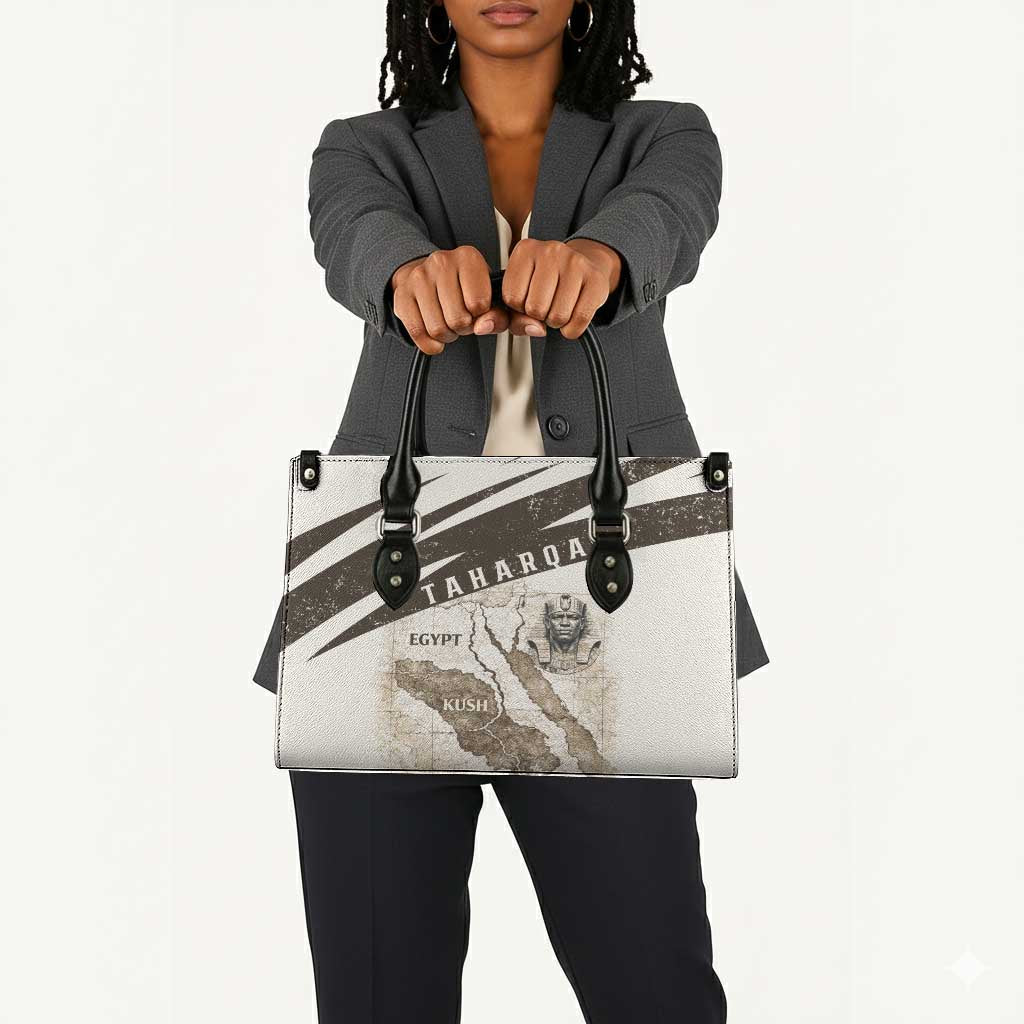 Taharqa Leather Bag with Ancient Map Illustration, King of Two Lands Title and Kush Egypt Temple - African Pride