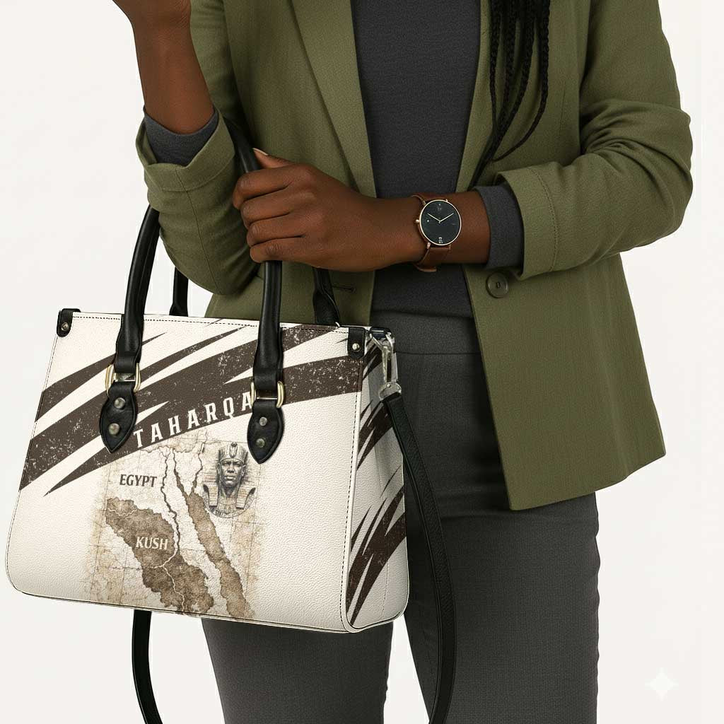 Taharqa Leather Bag with Ancient Map Illustration, King of Two Lands Title and Kush Egypt Temple - African Pride