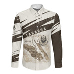 Taharqa Long Sleeve Button Shirt with Ancient Map Illustration, King of Two Lands Title and Kush Egypt Temple - African Pride
