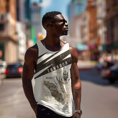 Taharqa Men Tank Top with Ancient Map Illustration, King of Two Lands Title and Kush Egypt Temple - African Pride
