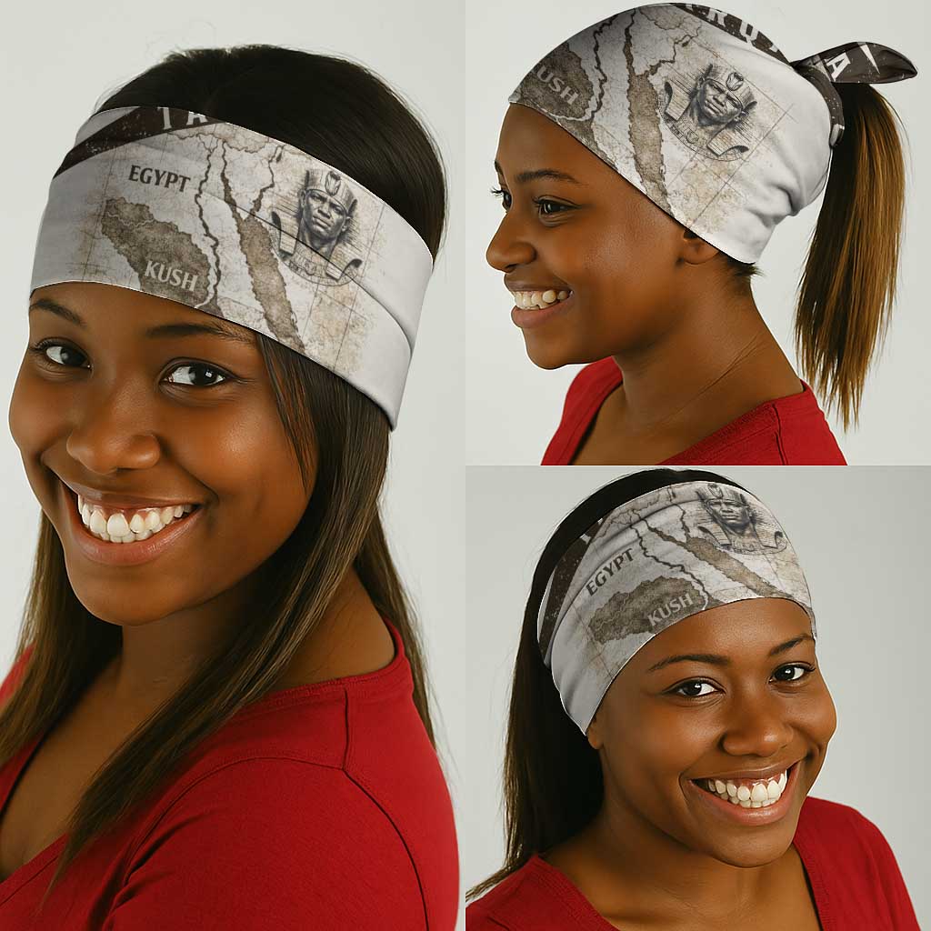 Taharqa Neck Gaiter with Ancient Map Illustration, King of Two Lands Title and Kush Egypt Temple - African Pride