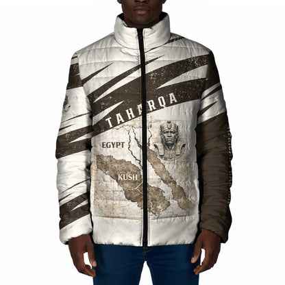 Taharqa Padded Jacket with Ancient Map Illustration, King of Two Lands Title and Kush Egypt Temple - African Pride