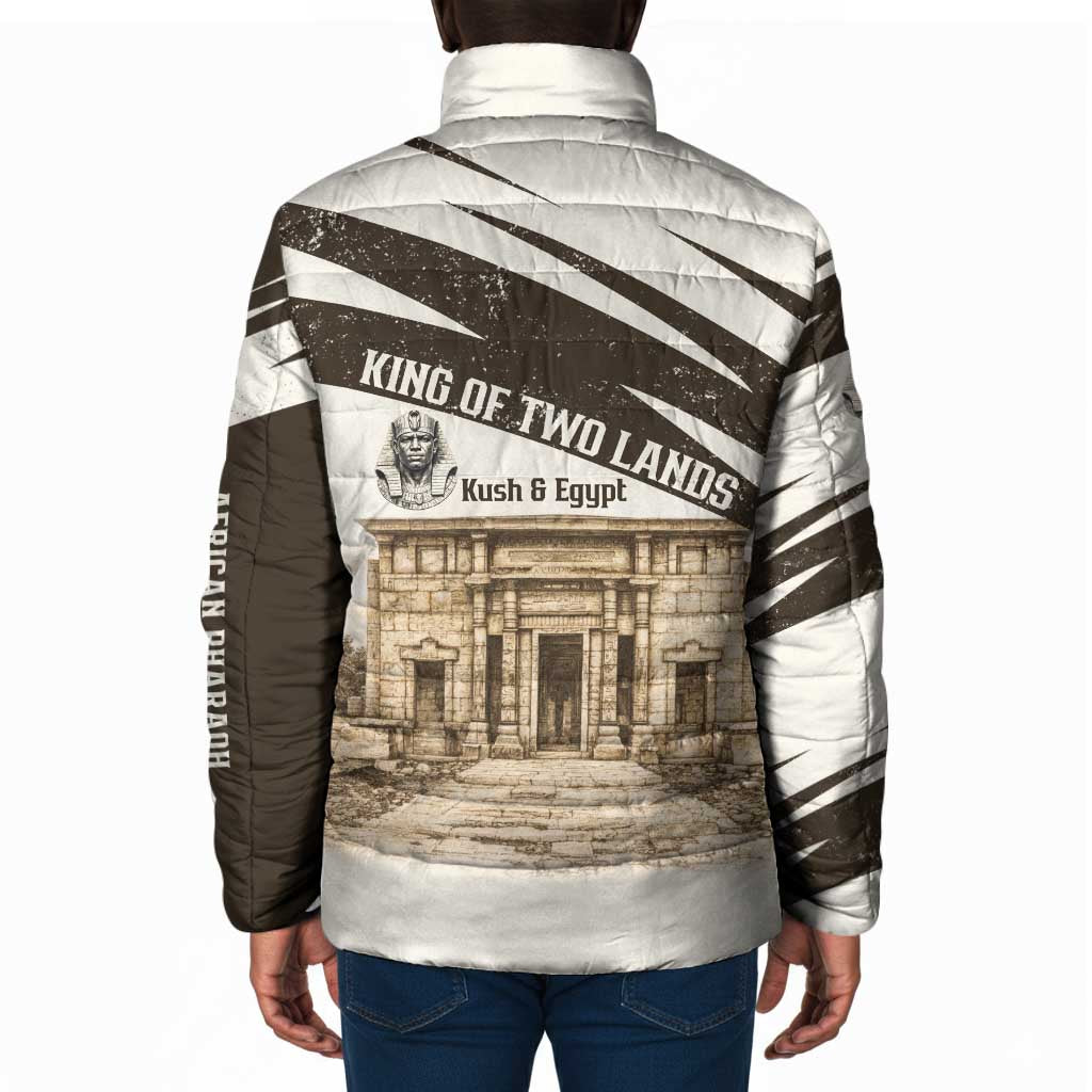 Taharqa Padded Jacket with Ancient Map Illustration, King of Two Lands Title and Kush Egypt Temple - African Pride