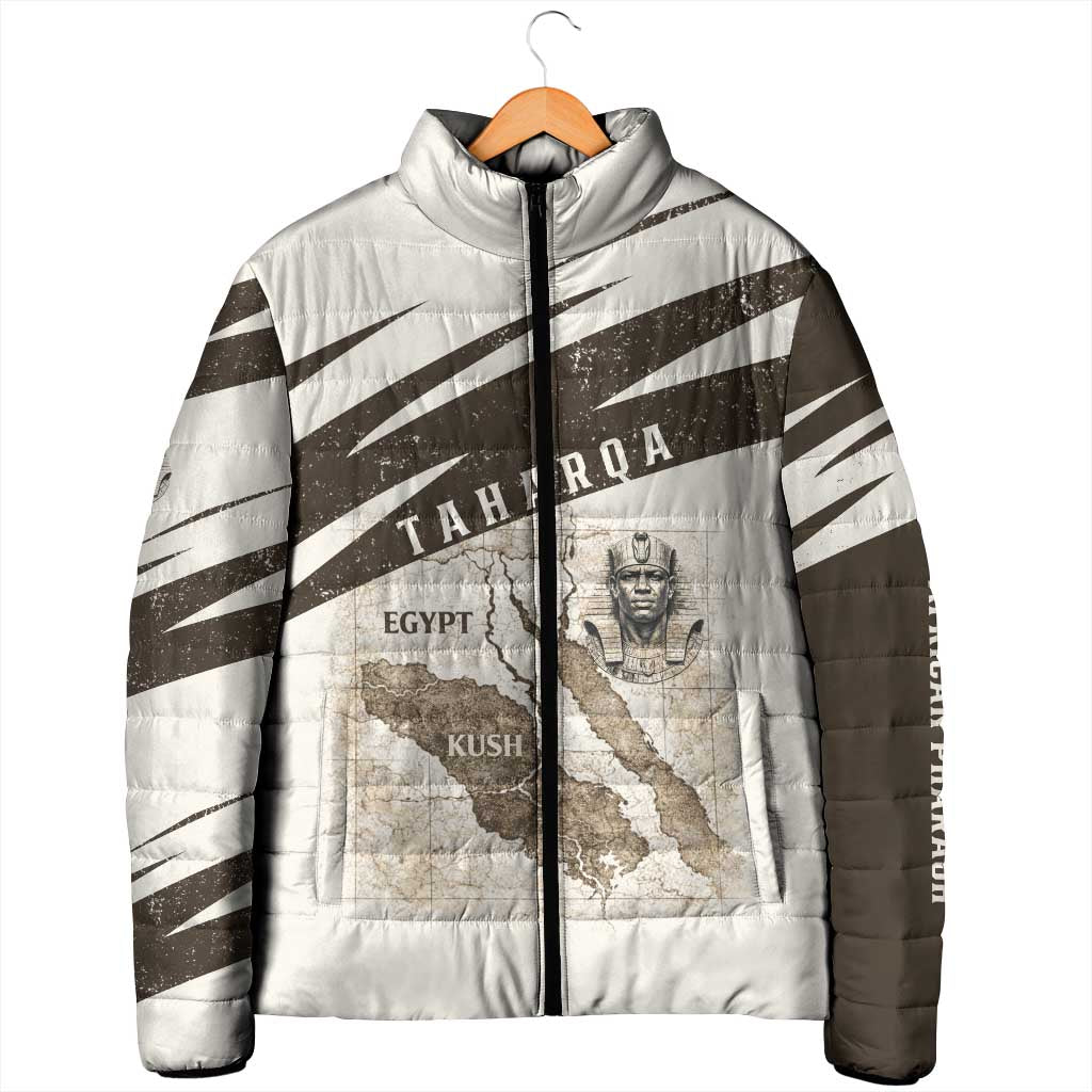 Taharqa Padded Jacket with Ancient Map Illustration, King of Two Lands Title and Kush Egypt Temple - African Pride