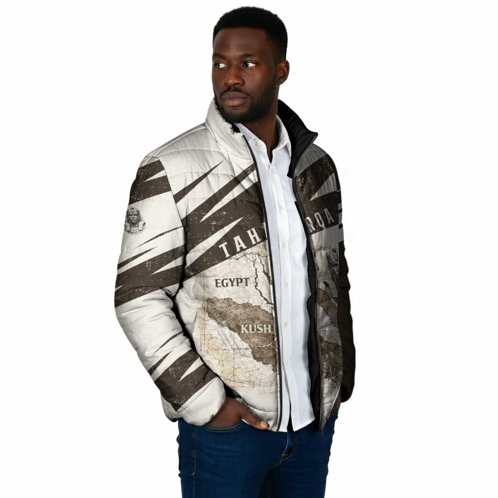 Taharqa Padded Jacket with Ancient Map Illustration, King of Two Lands Title and Kush Egypt Temple - African Pride