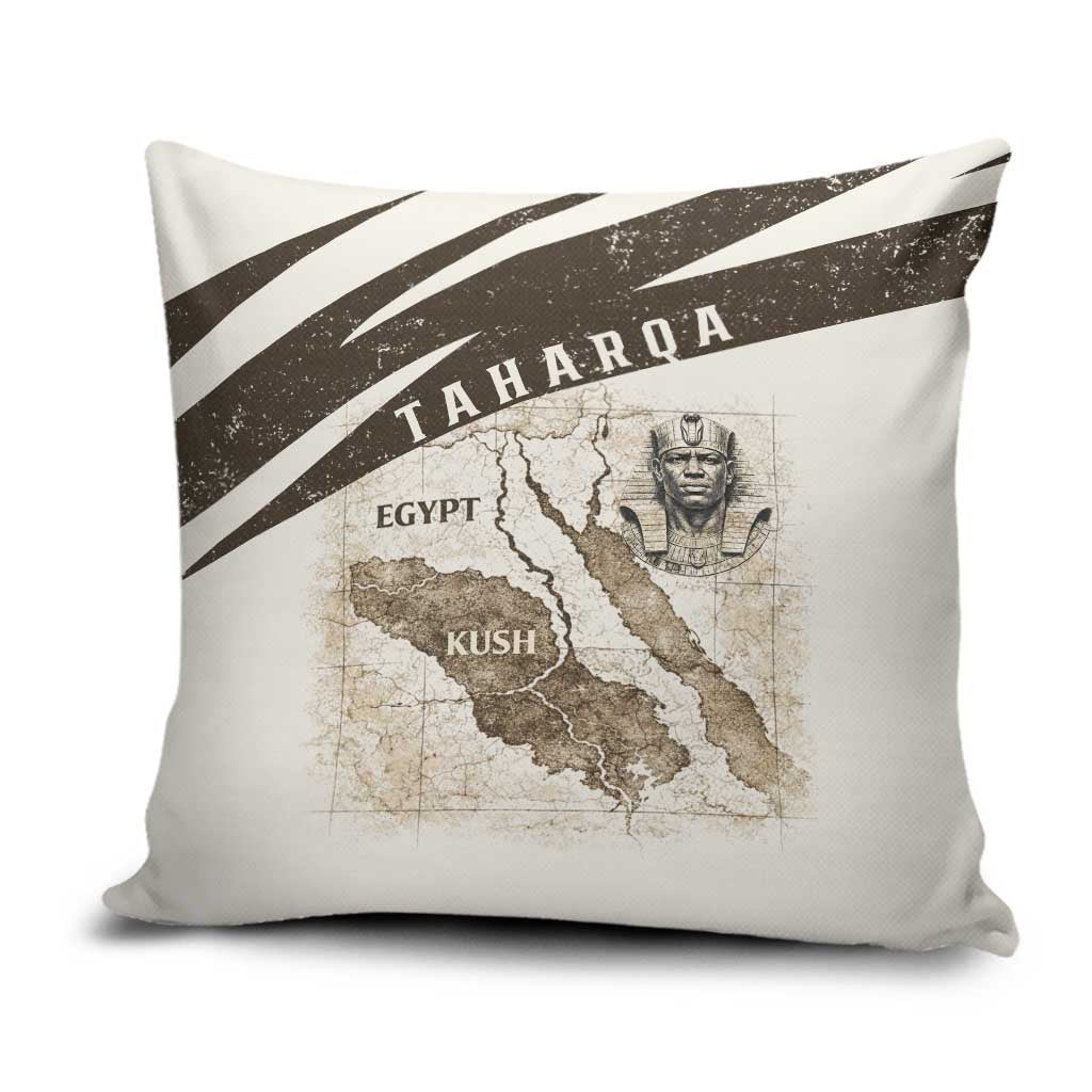 Taharqa Pillow Cover with Ancient Map Illustration, King of Two Lands Title and Kush Egypt Temple - African Pride