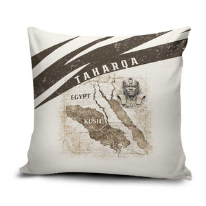 Taharqa Pillow Cover with Ancient Map Illustration, King of Two Lands Title and Kush Egypt Temple - African Pride