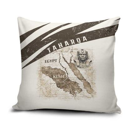Taharqa Pillow Cover with Ancient Map Illustration, King of Two Lands Title and Kush Egypt Temple - African Pride