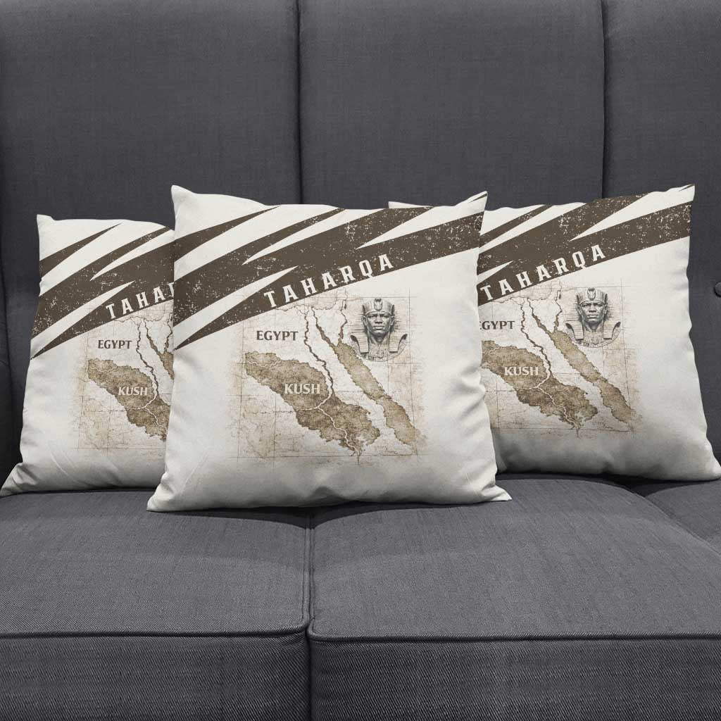 Taharqa Pillow Cover with Ancient Map Illustration, King of Two Lands Title and Kush Egypt Temple - African Pride