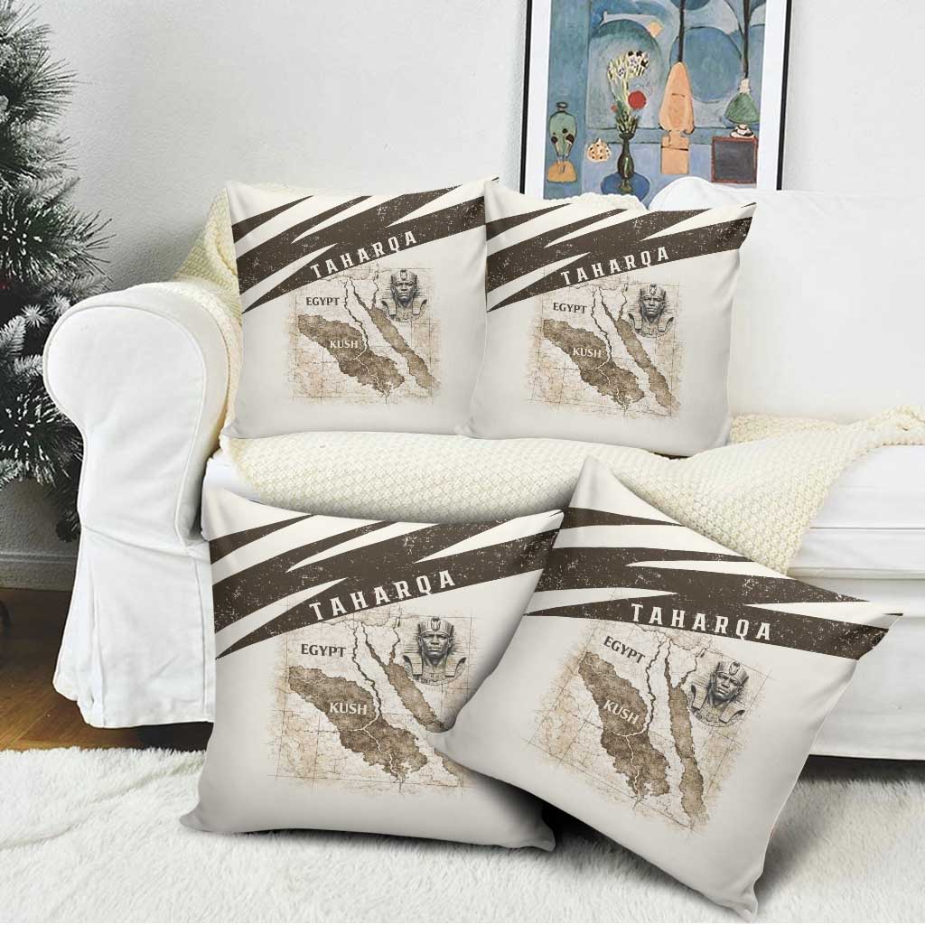 Taharqa Pillow Cover with Ancient Map Illustration, King of Two Lands Title and Kush Egypt Temple - African Pride