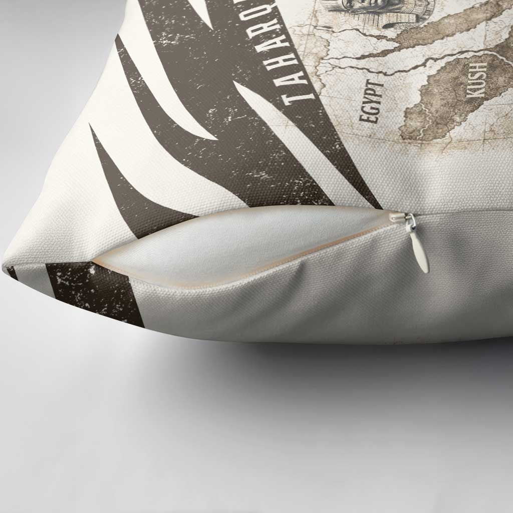 Taharqa Pillow Cover with Ancient Map Illustration, King of Two Lands Title and Kush Egypt Temple - African Pride