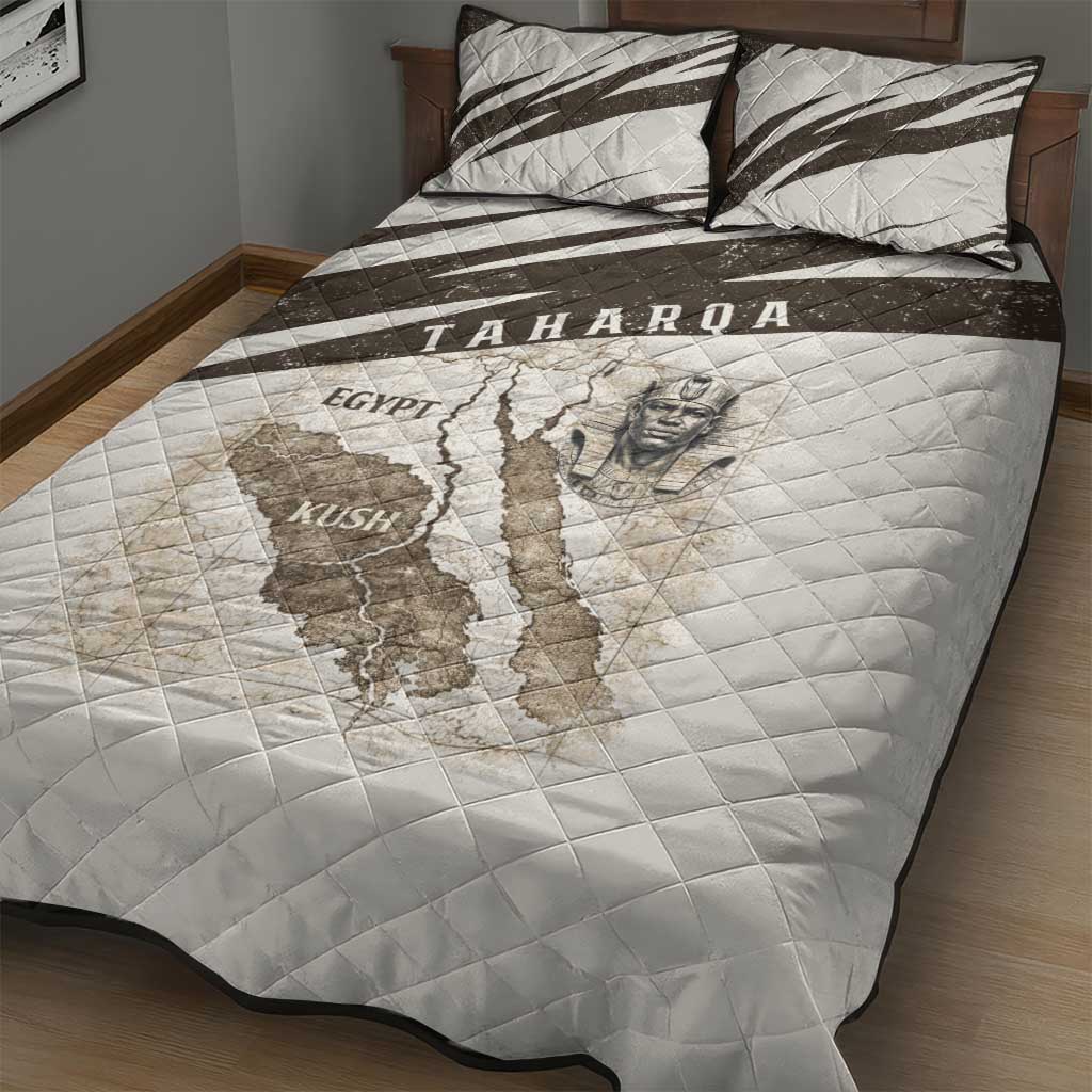 Taharqa Quilt Bed Set with Ancient Map Illustration, King of Two Lands Title and Kush Egypt Temple - African Pride
