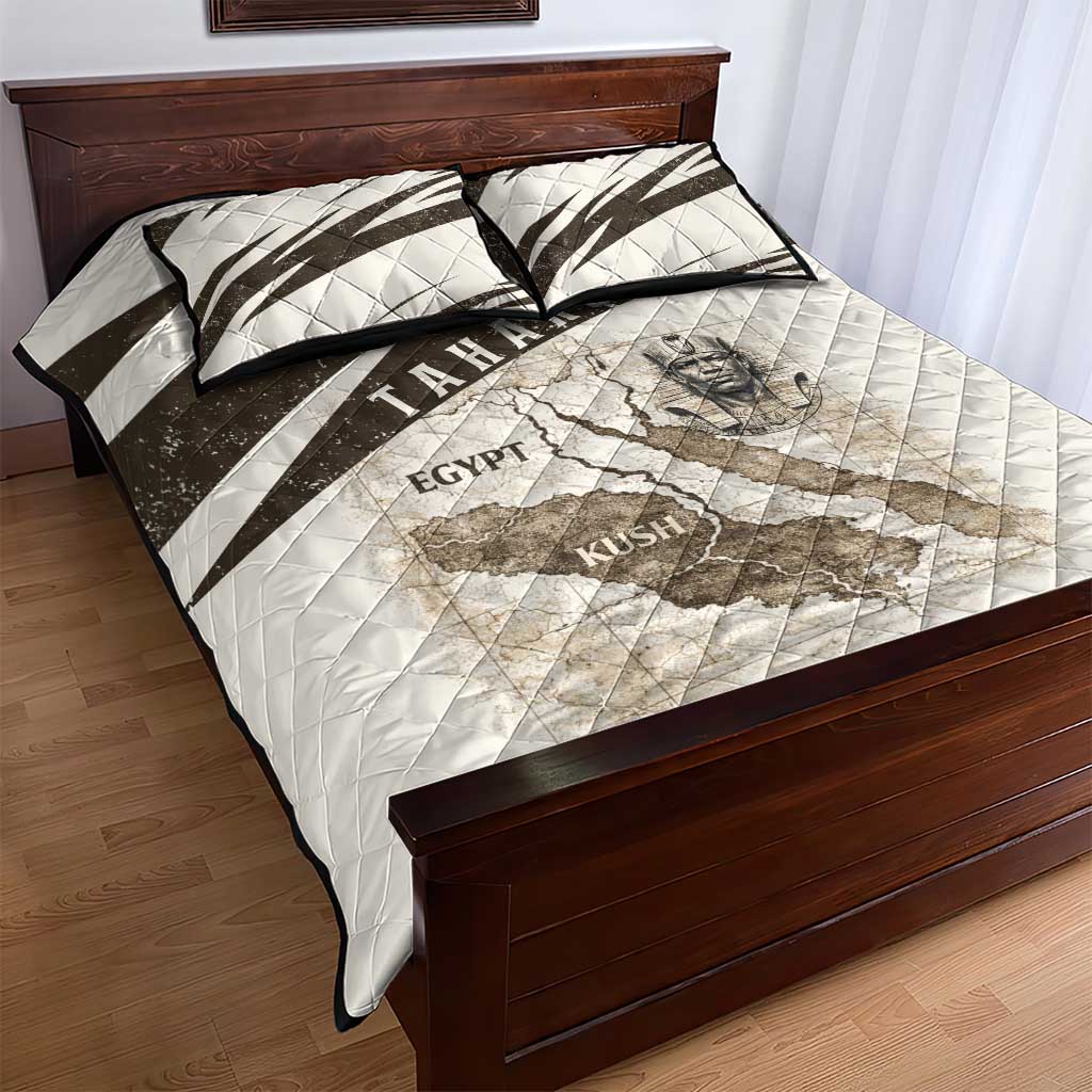 Taharqa Quilt Bed Set with Ancient Map Illustration, King of Two Lands Title and Kush Egypt Temple - African Pride