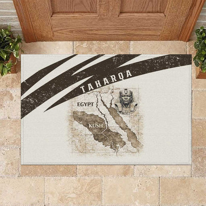 Taharqa Rubber Doormat with Ancient Map Illustration, King of Two Lands Title and Kush Egypt Temple - African Pride