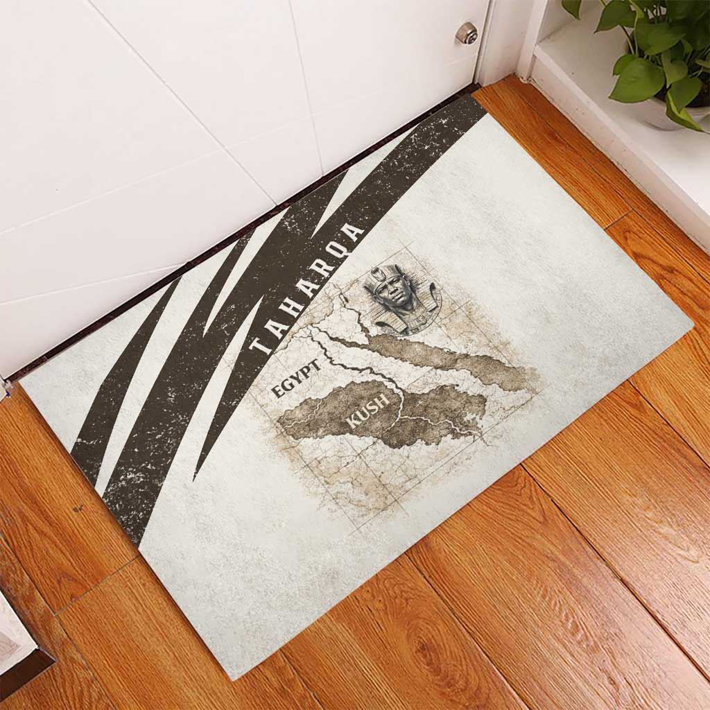 Taharqa Rubber Doormat with Ancient Map Illustration, King of Two Lands Title and Kush Egypt Temple - African Pride