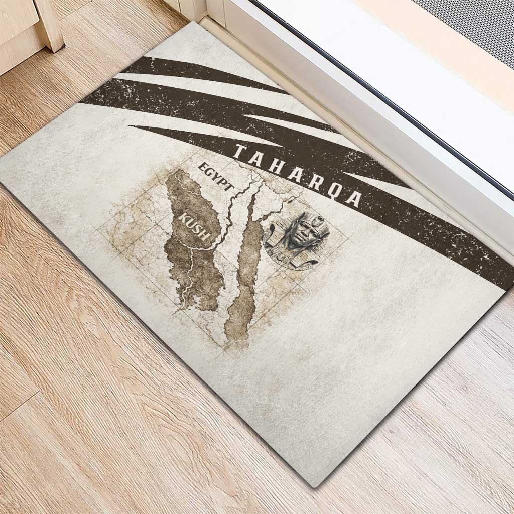 Taharqa Rubber Doormat with Ancient Map Illustration, King of Two Lands Title and Kush Egypt Temple - African Pride