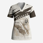 Taharqa Scrub Top with Ancient Map Illustration, King of Two Lands Title and Kush Egypt Temple - African Pride