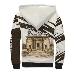 Taharqa Sherpa Hoodie with Ancient Map Illustration, King of Two Lands Title and Kush Egypt Temple - African Pride