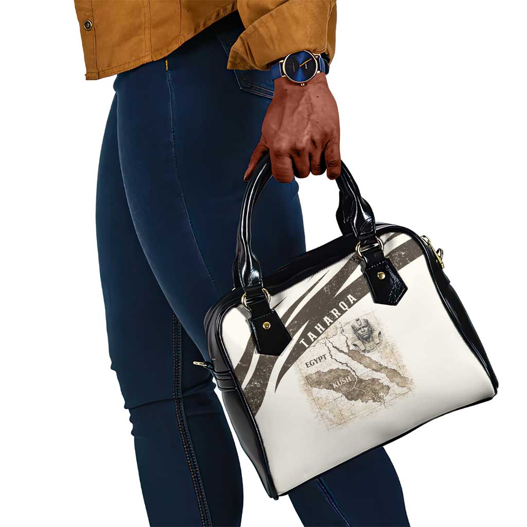 Taharqa Shoulder Handbag with Ancient Map Illustration, King of Two Lands Title and Kush Egypt Temple - African Pride