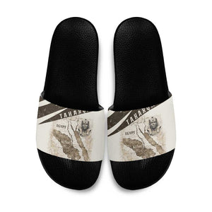 Taharqa Slide Sandals with Ancient Map Illustration, King of Two Lands Title and Kush Egypt Temple - African Pride