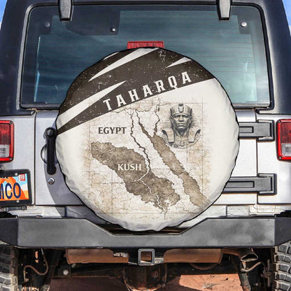 Taharqa Spare Tire Cover with Ancient Map Illustration, King of Two Lands Title and Kush Egypt Temple - African Pride