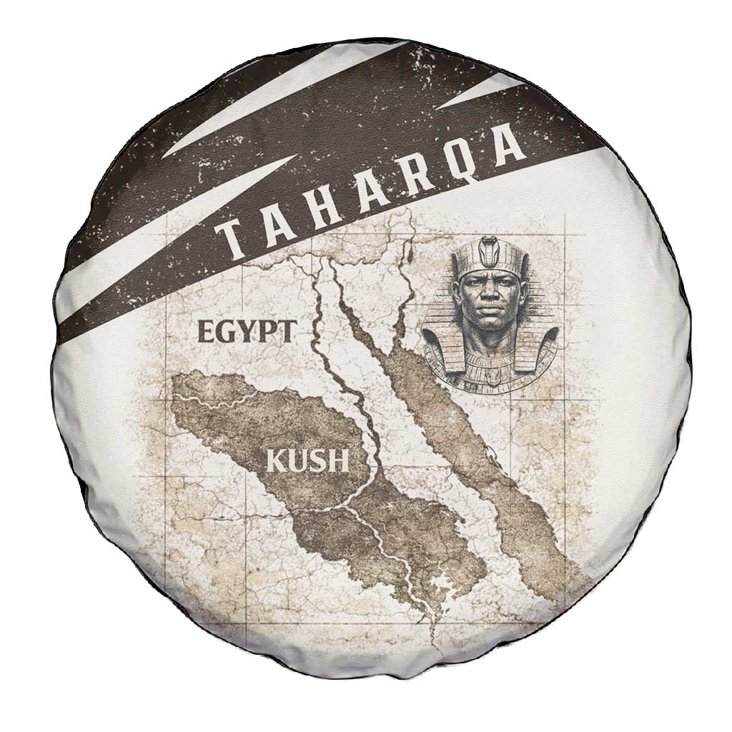 Taharqa Spare Tire Cover with Ancient Map Illustration, King of Two Lands Title and Kush Egypt Temple - African Pride