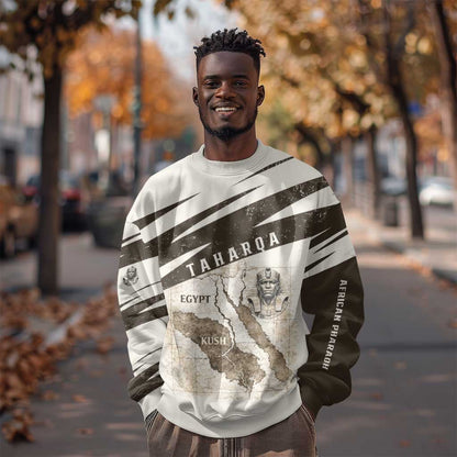 Taharqa Sweatshirt with Ancient Map Illustration, King of Two Lands Title and Kush Egypt Temple - African Pride