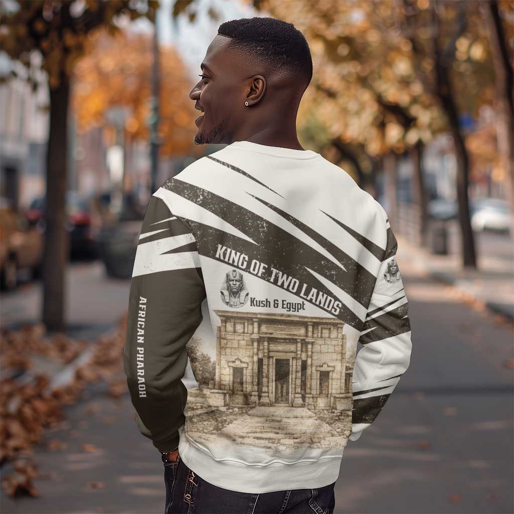 Taharqa Sweatshirt with Ancient Map Illustration, King of Two Lands Title and Kush Egypt Temple - African Pride