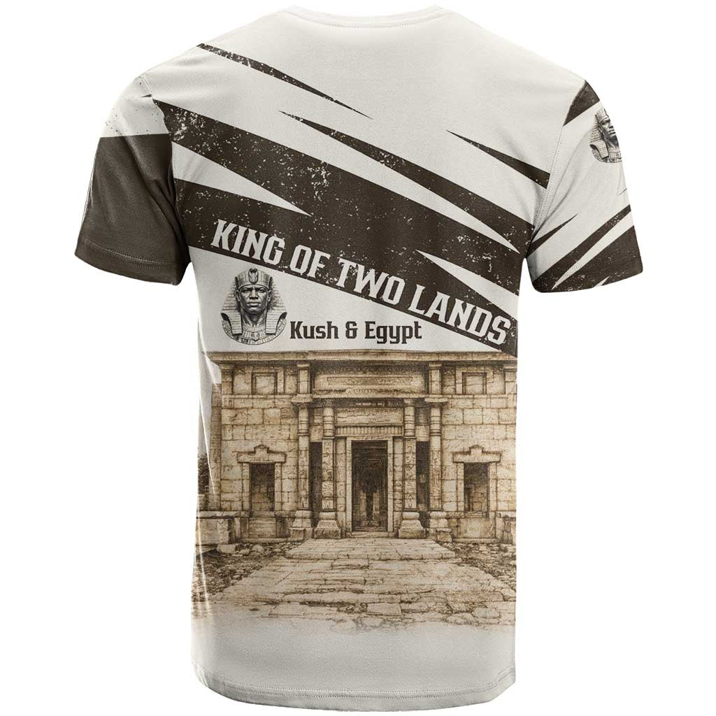 Taharqa T shirt with Ancient Map Illustration, King of Two Lands Title and Kush Egypt Temple - African Pride