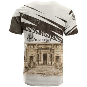 Taharqa T shirt with Ancient Map Illustration, King of Two Lands Title and Kush Egypt Temple - African Pride