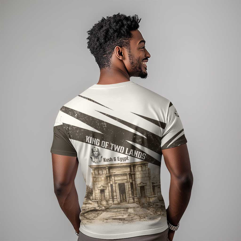 Taharqa T shirt with Ancient Map Illustration, King of Two Lands Title and Kush Egypt Temple - African Pride