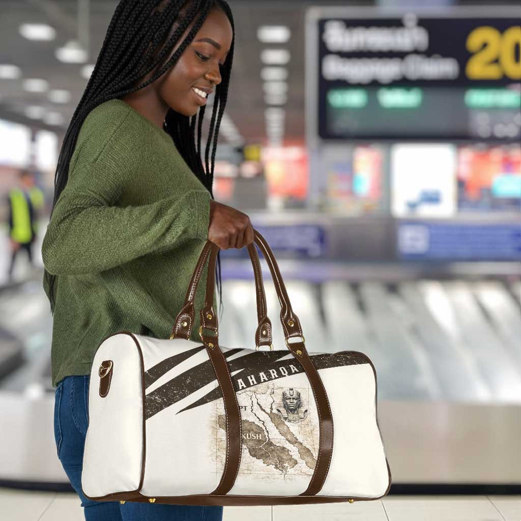 Taharqa Travel Bag with Ancient Map Illustration, King of Two Lands Title and Kush Egypt Temple - African Pride