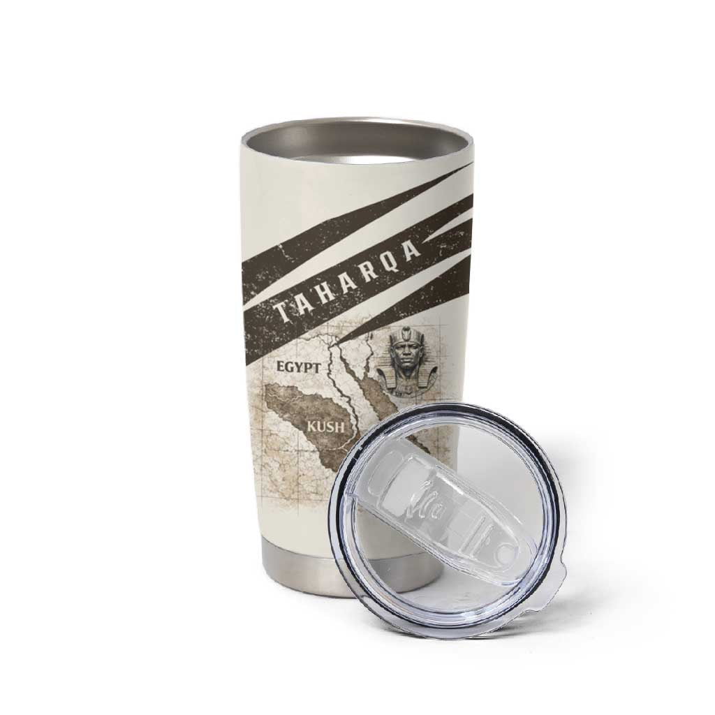 Taharqa Tumbler Cup with Ancient Map Illustration, King of Two Lands Title and Kush Egypt Temple - African Pride