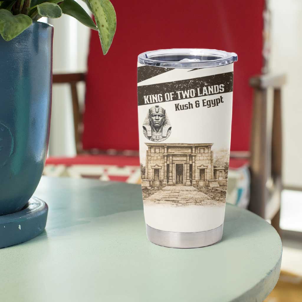 Taharqa Tumbler Cup with Ancient Map Illustration, King of Two Lands Title and Kush Egypt Temple - African Pride