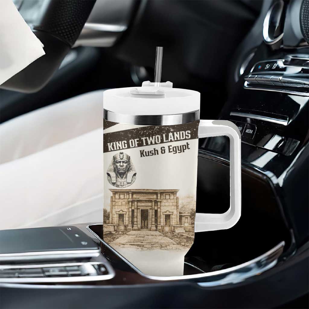 Taharqa Tumbler With Handle with Ancient Map Illustration, King of Two Lands Title and Kush Egypt Temple - African Pride