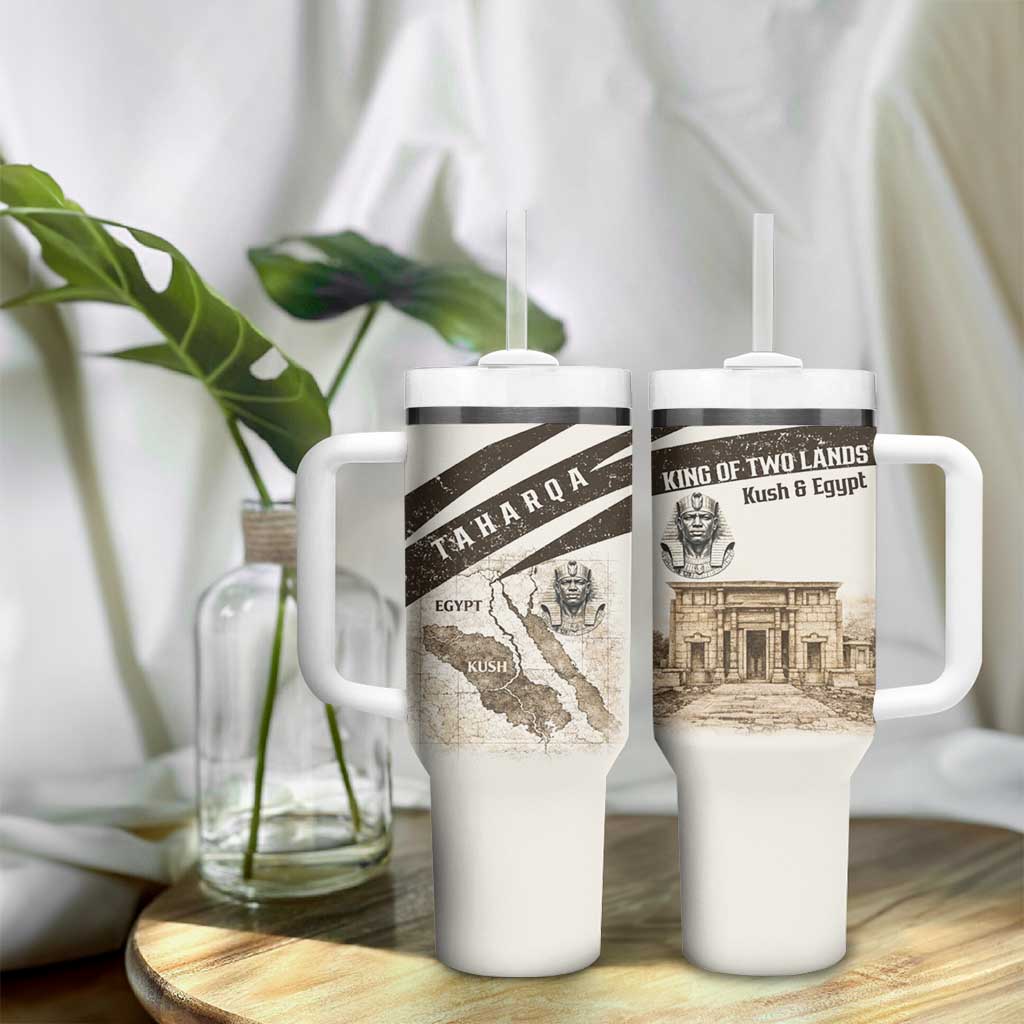 Taharqa Tumbler With Handle with Ancient Map Illustration, King of Two Lands Title and Kush Egypt Temple - African Pride