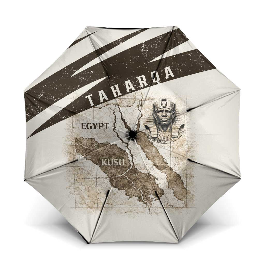 Taharqa Umbrella with Ancient Map Illustration, King of Two Lands Title and Kush Egypt Temple - African Pride