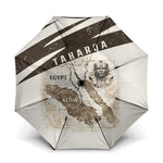 Taharqa Umbrella with Ancient Map Illustration, King of Two Lands Title and Kush Egypt Temple - African Pride
