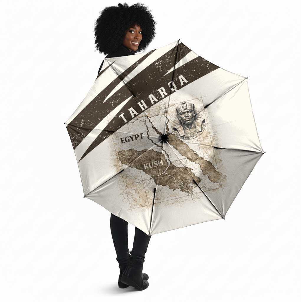 Taharqa Umbrella with Ancient Map Illustration, King of Two Lands Title and Kush Egypt Temple - African Pride