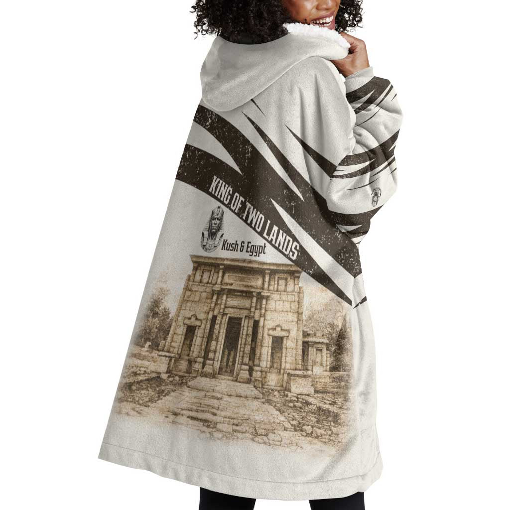 Taharqa Wearable Blanket Hoodie with Ancient Map Illustration, King of Two Lands Title and Kush Egypt Temple - African Pride