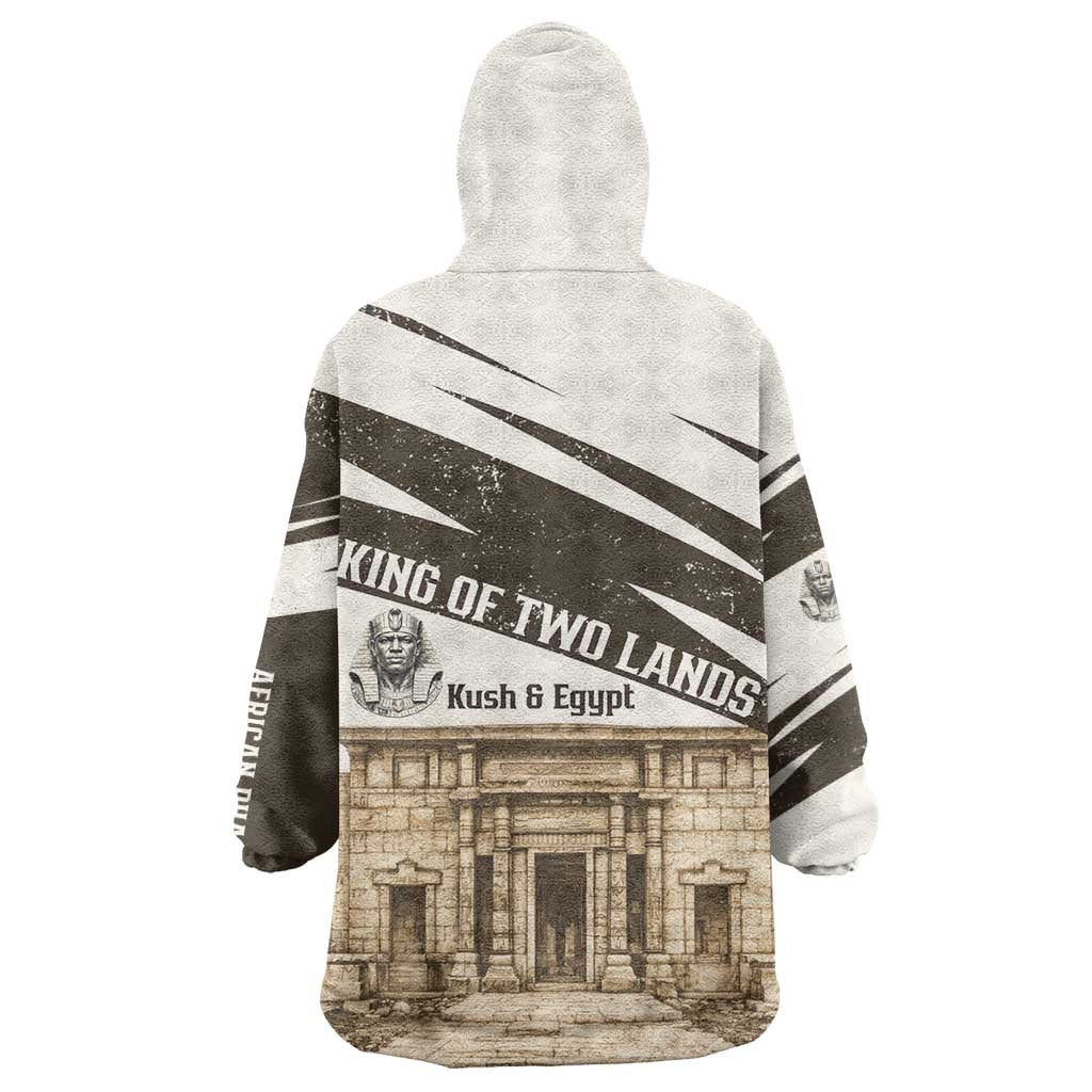 Taharqa Wearable Blanket Hoodie with Ancient Map Illustration, King of Two Lands Title and Kush Egypt Temple - African Pride