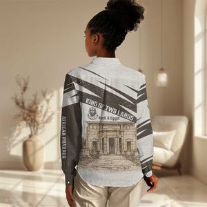Taharqa Women Casual Shirt with Ancient Map Illustration, King of Two Lands Title and Kush Egypt Temple - African Pride