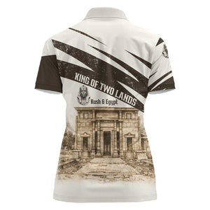 Taharqa Women Polo Shirt with Ancient Map Illustration, King of Two Lands Title and Kush Egypt Temple - African Pride
