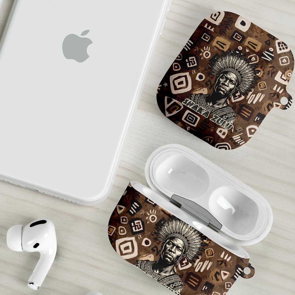 Shaka Zulu AirPods Case Monochrome Portrait Zulu Kingdom Heritage Unconquered Spirit Warrior Legacy Theme - African Pride