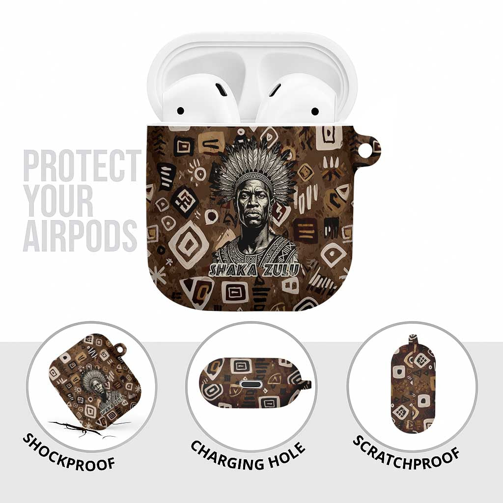Shaka Zulu AirPods Case Monochrome Portrait Zulu Kingdom Heritage Unconquered Spirit Warrior Legacy Theme - African Pride