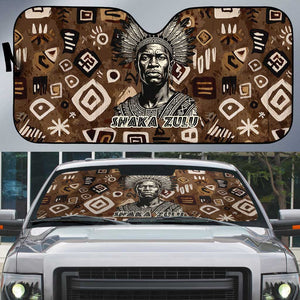 Shaka Zulu Auto Sun Shade Monochrome Portrait Zulu Kingdom Heritage Unconquered Spirit Warrior Legacy Theme - African Pride